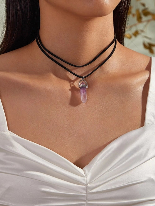 Collar Doble con Cristal Natural
