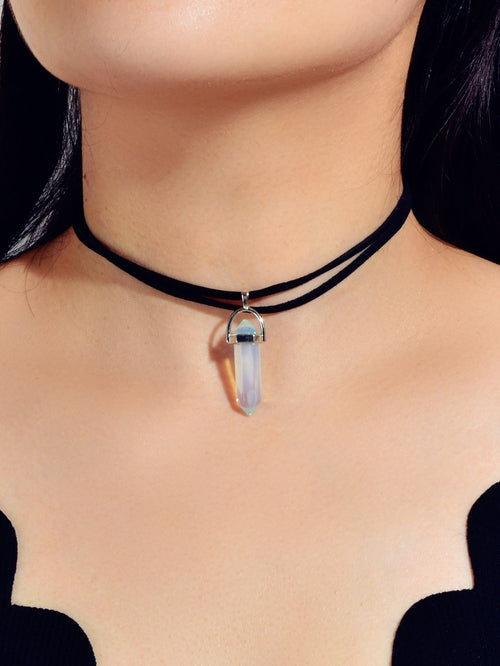 Collar Doble con Cristal Natural