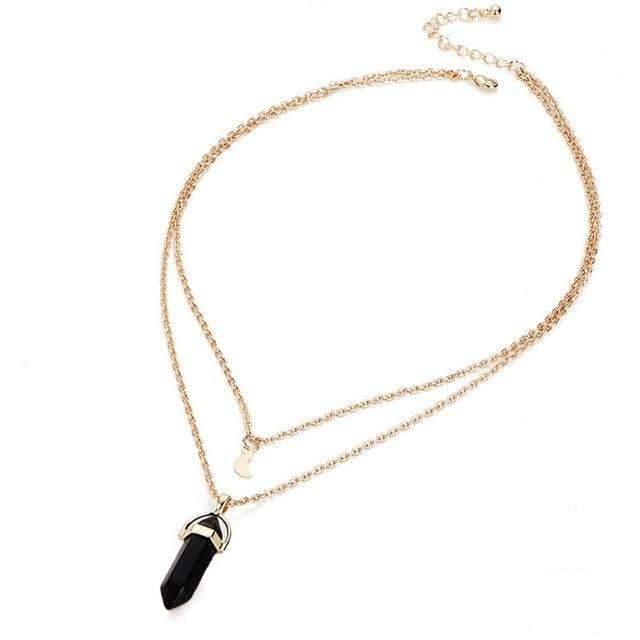 Collar Doble Dorado con Obelisco y Luna - Piedra Natural