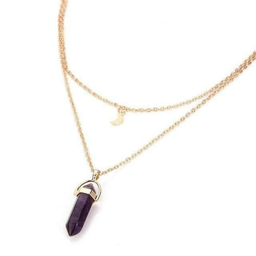 Collar Doble Dorado con Obelisco y Luna - Piedra Natural